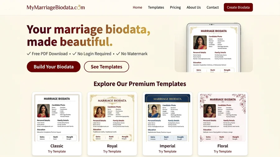 MyMarriageBiodata.com — Product Interface
